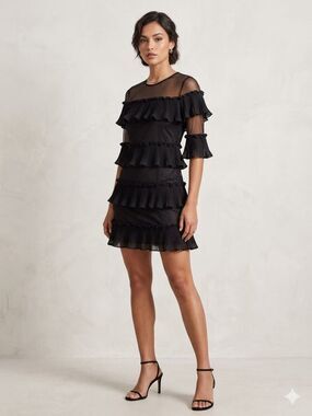 Lulus Wynter Mesh Ruffle Swiss Mini Dress Small